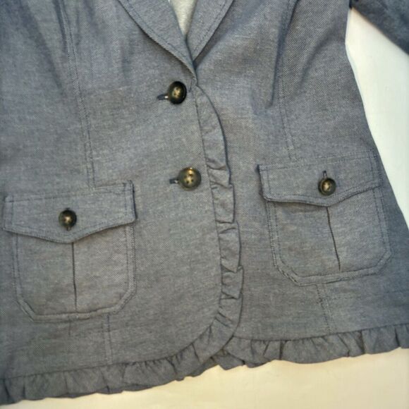 maurices Cotton Denim Blue  Blazer Cotton With Ruche Sleeves  2 Front Pocket Med - Picture 5 of 15